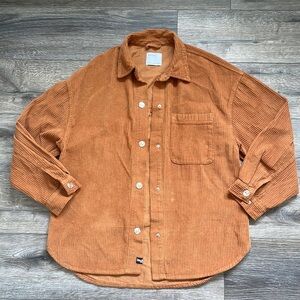 Bershka | 100% Cotton Corduroy Snap Front Brown Tan Shacket Medium Fall Neutral